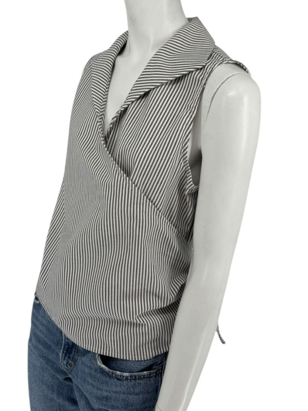 Lafayette 148 New York Striped Wrap-Front Sleeveless Top – Size 14