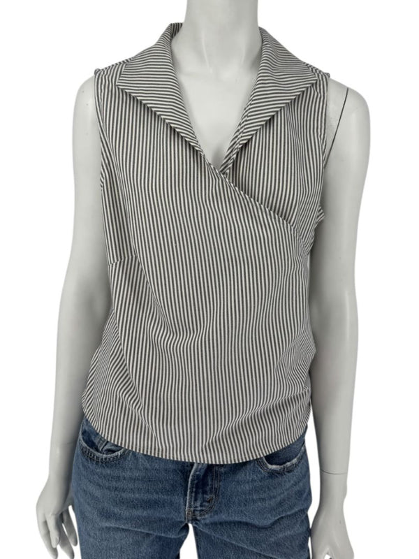 Lafayette 148 New York Striped Wrap-Front Sleeveless Top – Size 14