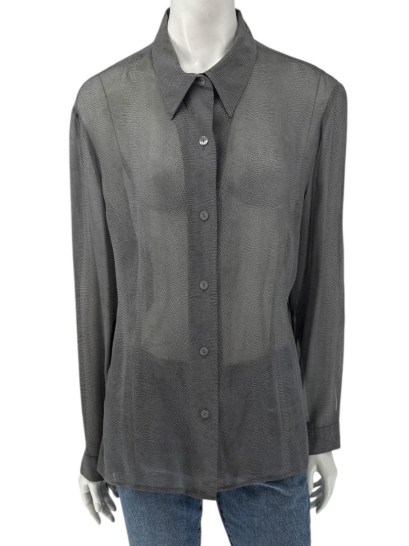 Oscar de la Renta Silk Textured Button-Front Blouse – Size 14
