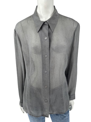 Oscar de la Renta Silk Textured Button-Front Blouse – Size 14