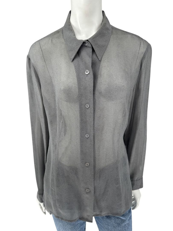 Oscar de la Renta Silk Textured Button-Front Blouse – Size 14