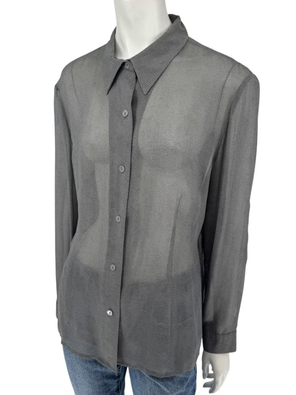 Oscar de la Renta Silk Textured Button-Front Blouse – Size 14