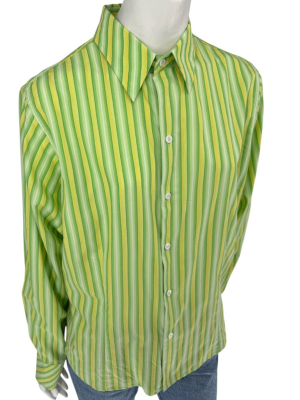 Craig Taylor “Cool As A Cucumber” Green & Yellow Striped Shirt – Size XL
