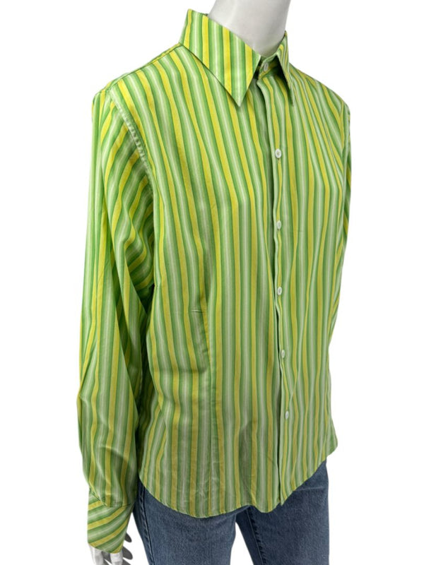Craig Taylor “Cool As A Cucumber” Green & Yellow Striped Shirt – Size XL
