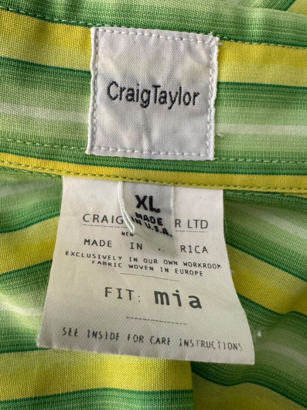 Craig Taylor “Cool As A Cucumber” Green & Yellow Striped Shirt – Size XL