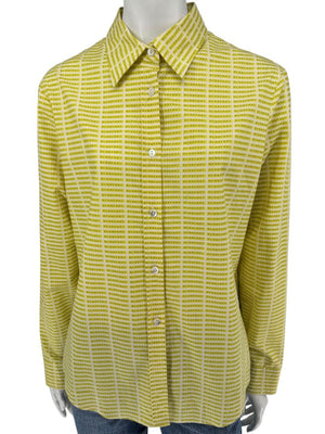 Burberry London Yellow Logo Print Button-Down Shirt – Size USA 14