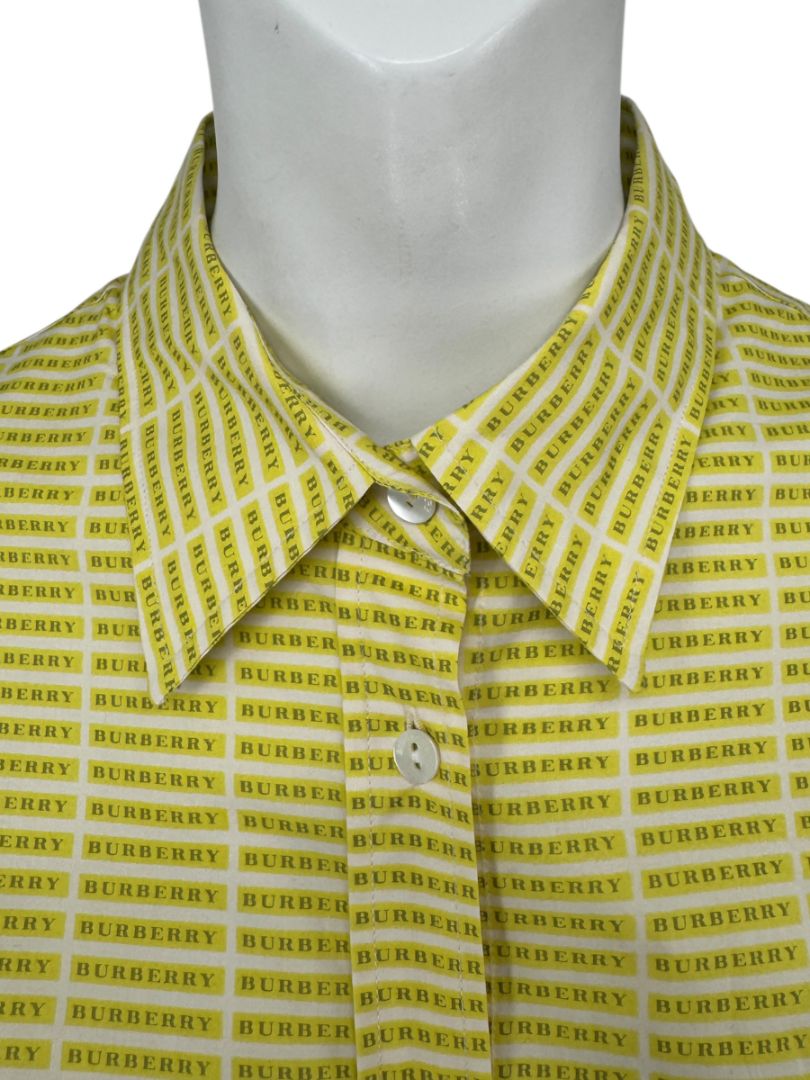 Burberry London Yellow Logo Print Button-Down Shirt – Size USA 14