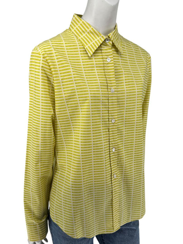 Burberry London Yellow Logo Print Button-Down Shirt – Size USA 14