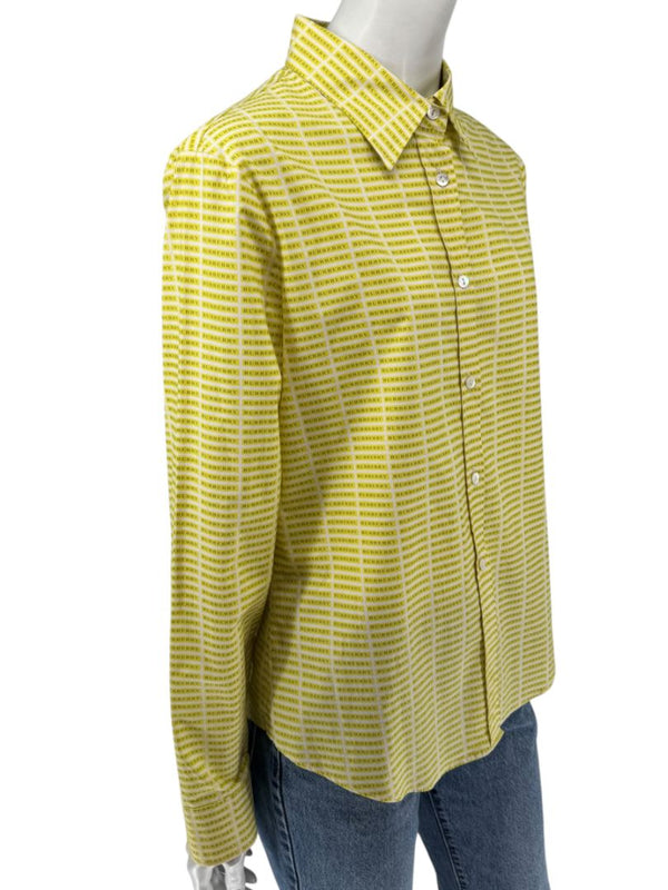 Burberry London Yellow Logo Print Button-Down Shirt – Size USA 14