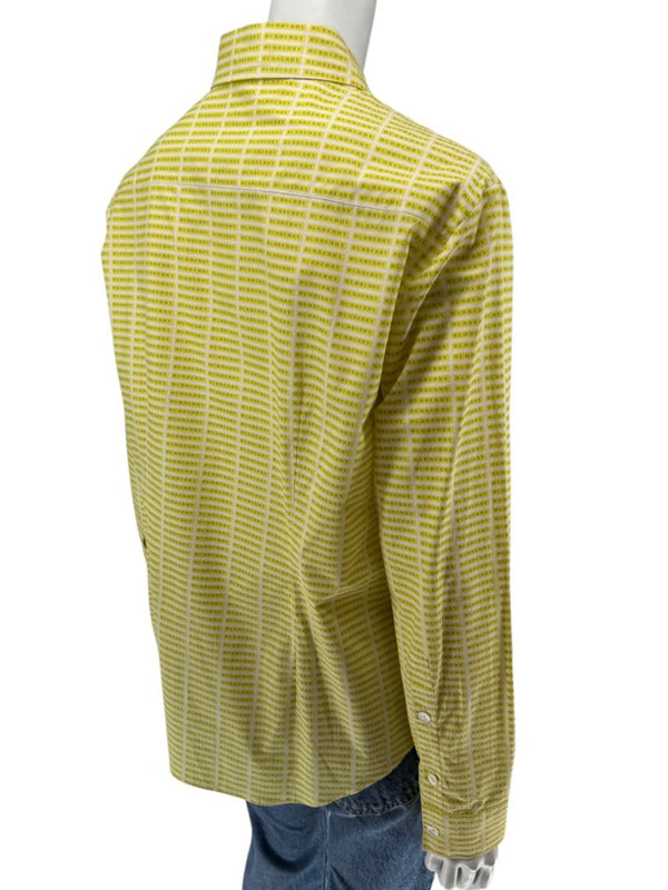 Burberry London Yellow Logo Print Button-Down Shirt – Size USA 14