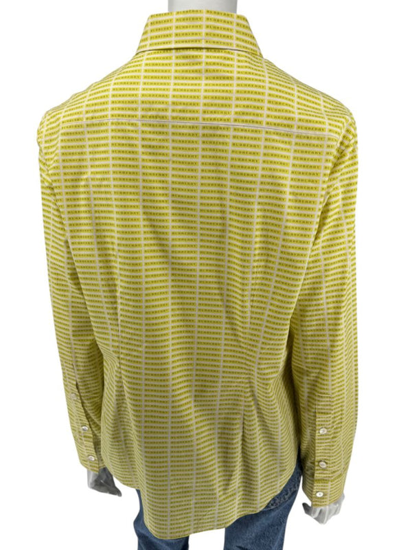 Burberry London Yellow Logo Print Button-Down Shirt – Size USA 14