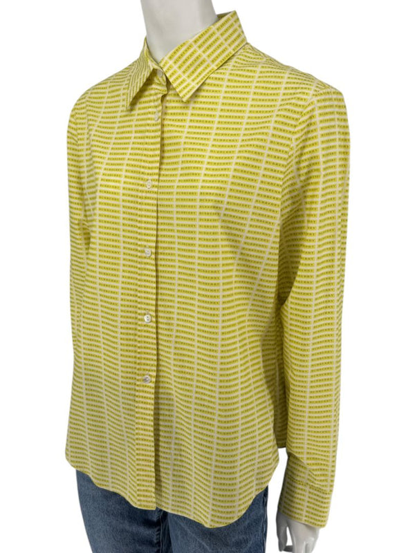 Burberry London Yellow Logo Print Button-Down Shirt – Size USA 14