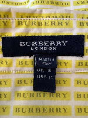 Burberry London Yellow Logo Print Button-Down Shirt – Size USA 14