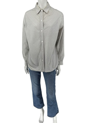 Burberrys Vintage Green & Gray Striped Button-Down Shirt – Size 14