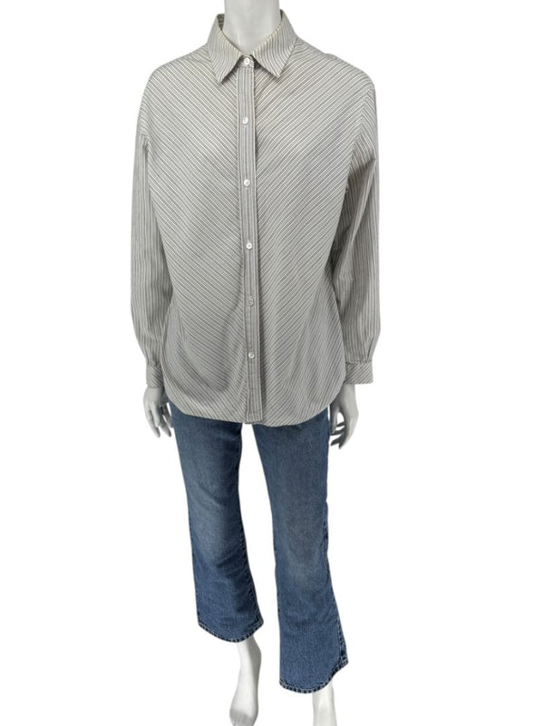 Burberrys Vintage Green & Gray Striped Button-Down Shirt – Size 14