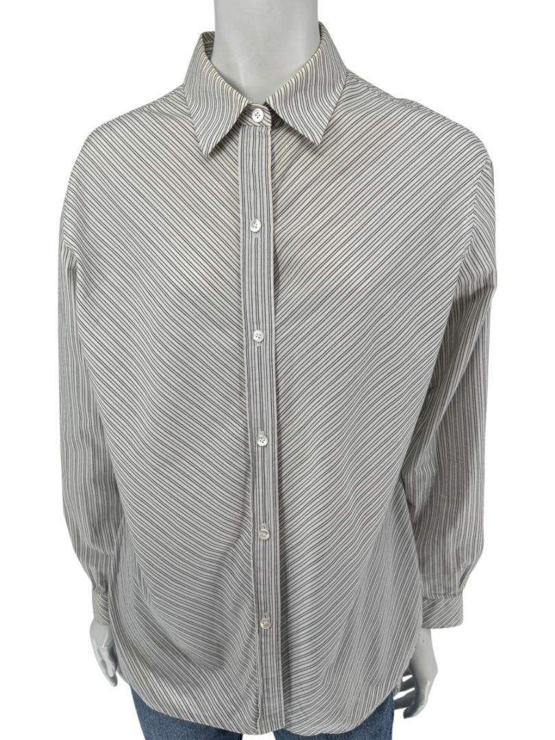 Burberrys Vintage Green & Gray Striped Button-Down Shirt – Size 14