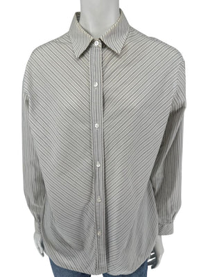 Burberrys Vintage Green & Gray Striped Button-Down Shirt – Size 14