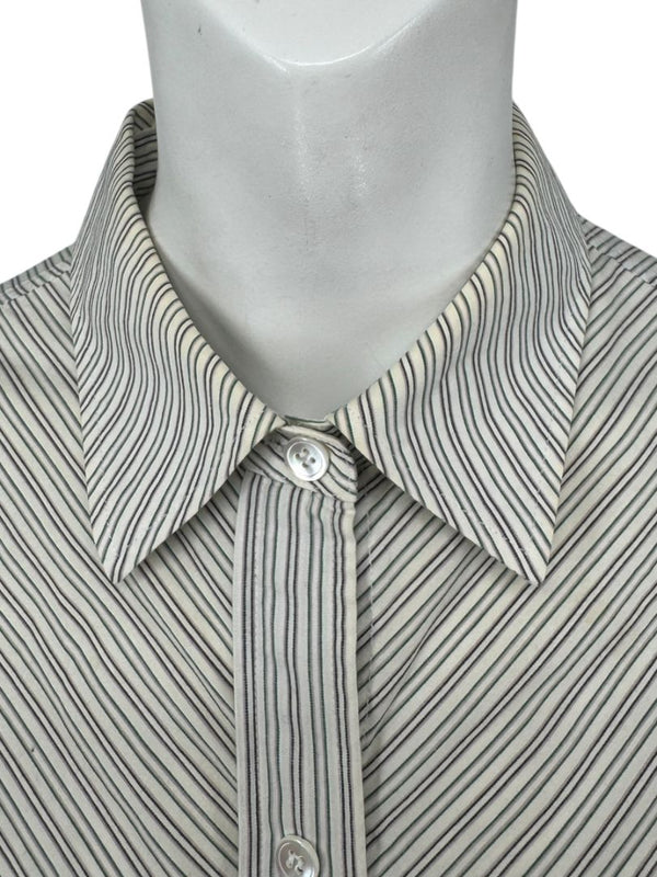 Burberrys Vintage Green & Gray Striped Button-Down Shirt – Size 14