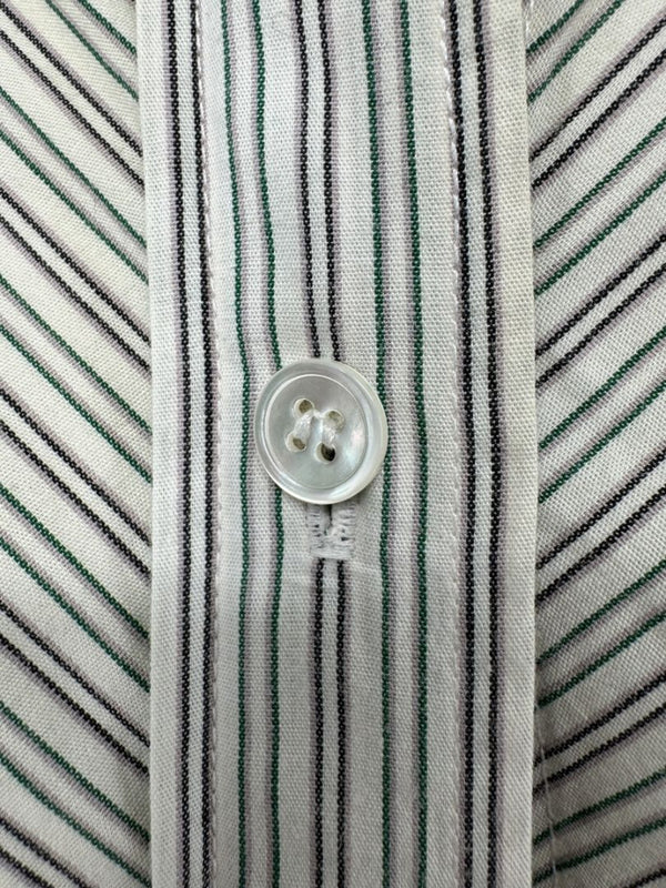 Burberrys Vintage Green & Gray Striped Button-Down Shirt – Size 14