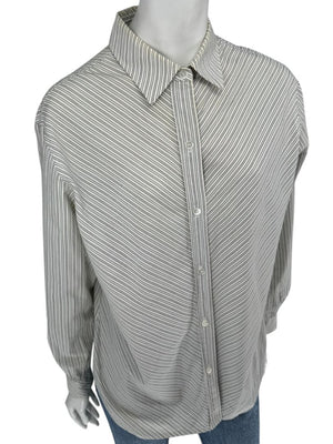 Burberrys Vintage Green & Gray Striped Button-Down Shirt – Size 14