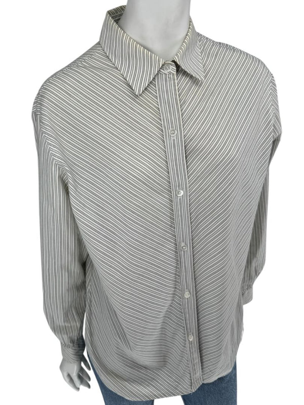 Burberrys Vintage Green & Gray Striped Button-Down Shirt – Size 14