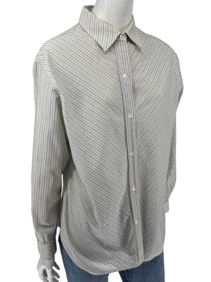 Burberrys Vintage Green & Gray Striped Button-Down Shirt – Size 14
