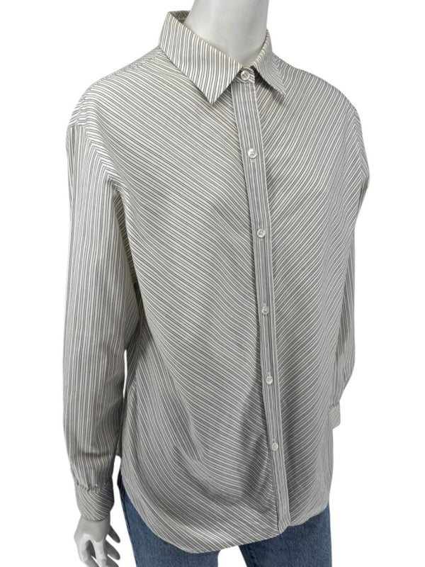 Burberrys Vintage Green & Gray Striped Button-Down Shirt – Size 14
