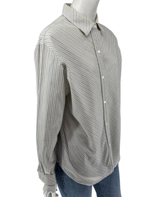 Burberrys Vintage Green & Gray Striped Button-Down Shirt – Size 14