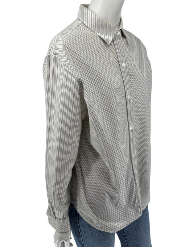 Burberrys Vintage Green & Gray Striped Button-Down Shirt – Size 14