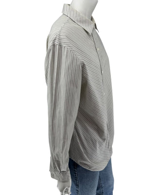Burberrys Vintage Green & Gray Striped Button-Down Shirt – Size 14