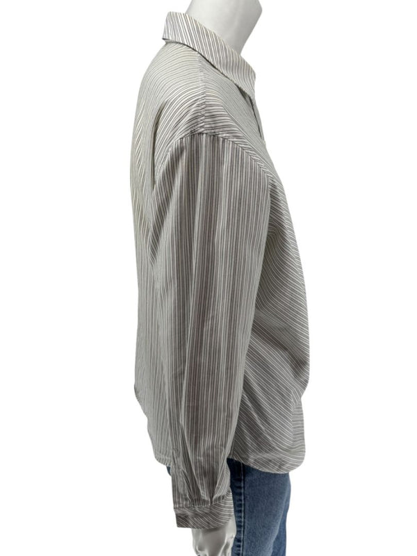 Burberrys Vintage Green & Gray Striped Button-Down Shirt – Size 14