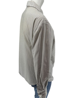 Burberrys Vintage Green & Gray Striped Button-Down Shirt – Size 14