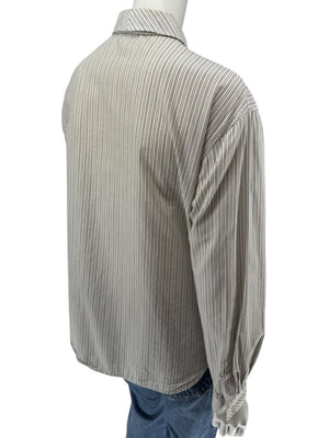 Burberrys Vintage Green & Gray Striped Button-Down Shirt – Size 14