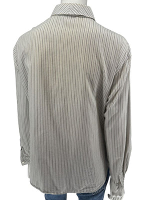 Burberrys Vintage Green & Gray Striped Button-Down Shirt – Size 14