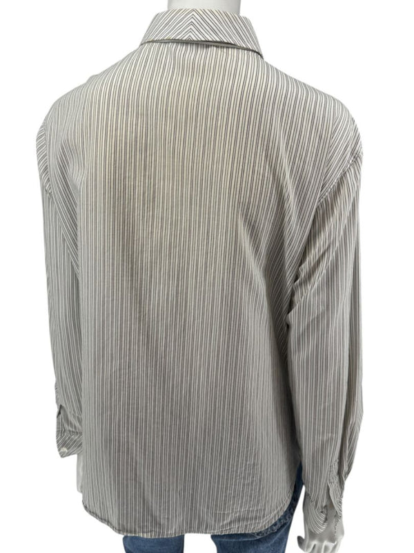 Burberrys Vintage Green & Gray Striped Button-Down Shirt – Size 14