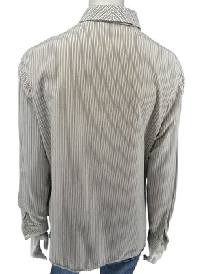 Burberrys Vintage Green & Gray Striped Button-Down Shirt – Size 14