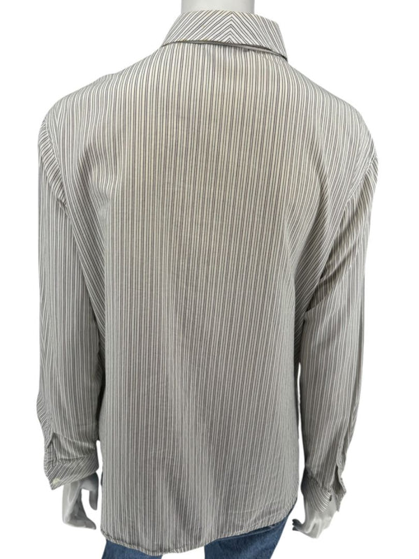 Burberrys Vintage Green & Gray Striped Button-Down Shirt – Size 14