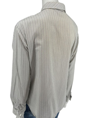 Burberrys Vintage Green & Gray Striped Button-Down Shirt – Size 14