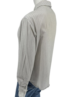 Burberrys Vintage Green & Gray Striped Button-Down Shirt – Size 14