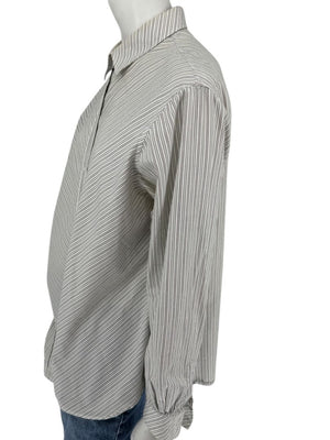 Burberrys Vintage Green & Gray Striped Button-Down Shirt – Size 14
