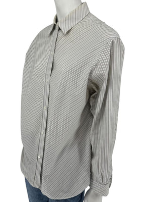 Burberrys Vintage Green & Gray Striped Button-Down Shirt – Size 14