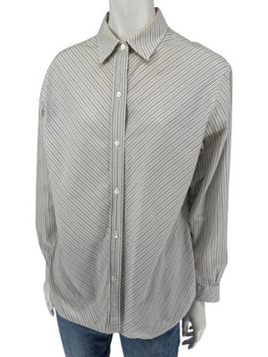 Burberrys Vintage Green & Gray Striped Button-Down Shirt – Size 14