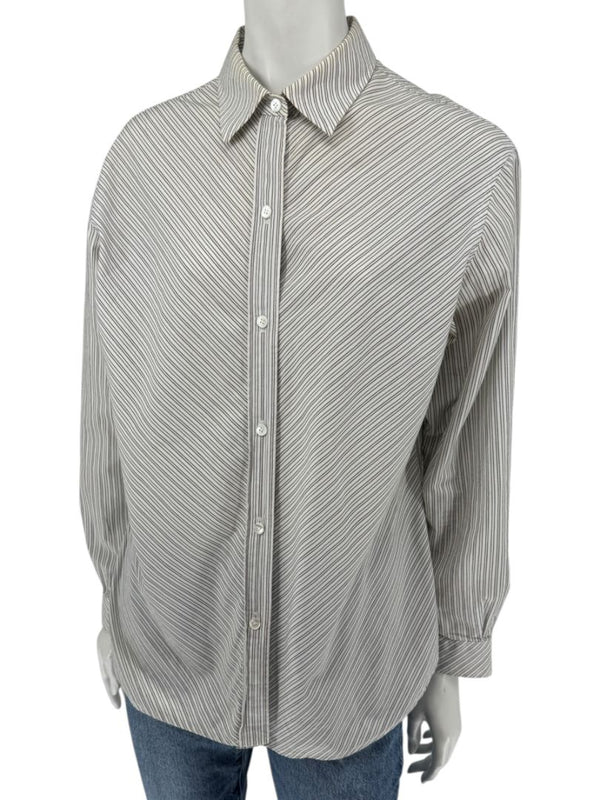 Burberrys Vintage Green & Gray Striped Button-Down Shirt – Size 14