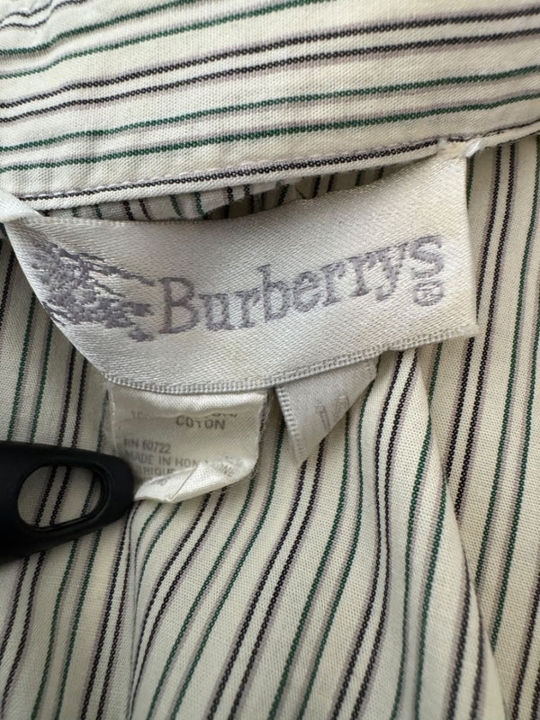 Burberrys Vintage Green & Gray Striped Button-Down Shirt – Size 14