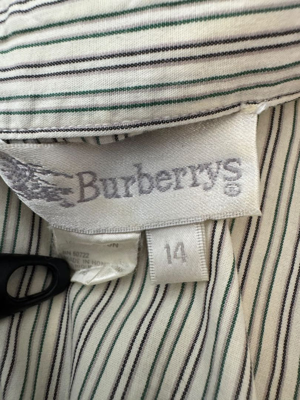 Burberrys Vintage Green & Gray Striped Button-Down Shirt – Size 14
