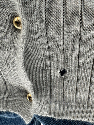 LOEWE Grey Ribbed Cashmere Silk Cardigan – Gold Buttons