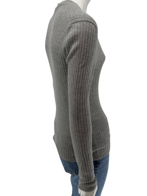 LOEWE Grey Ribbed Cashmere Silk Cardigan – Gold Buttons