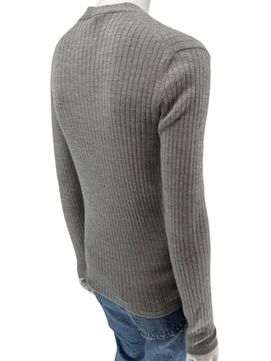 LOEWE Grey Ribbed Cashmere Silk Cardigan – Gold Buttons