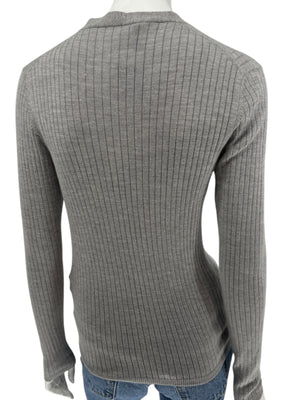 LOEWE Grey Ribbed Cashmere Silk Cardigan – Gold Buttons