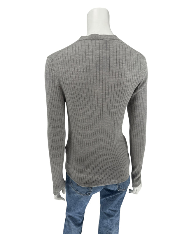 LOEWE Grey Ribbed Cashmere Silk Cardigan – Gold Buttons